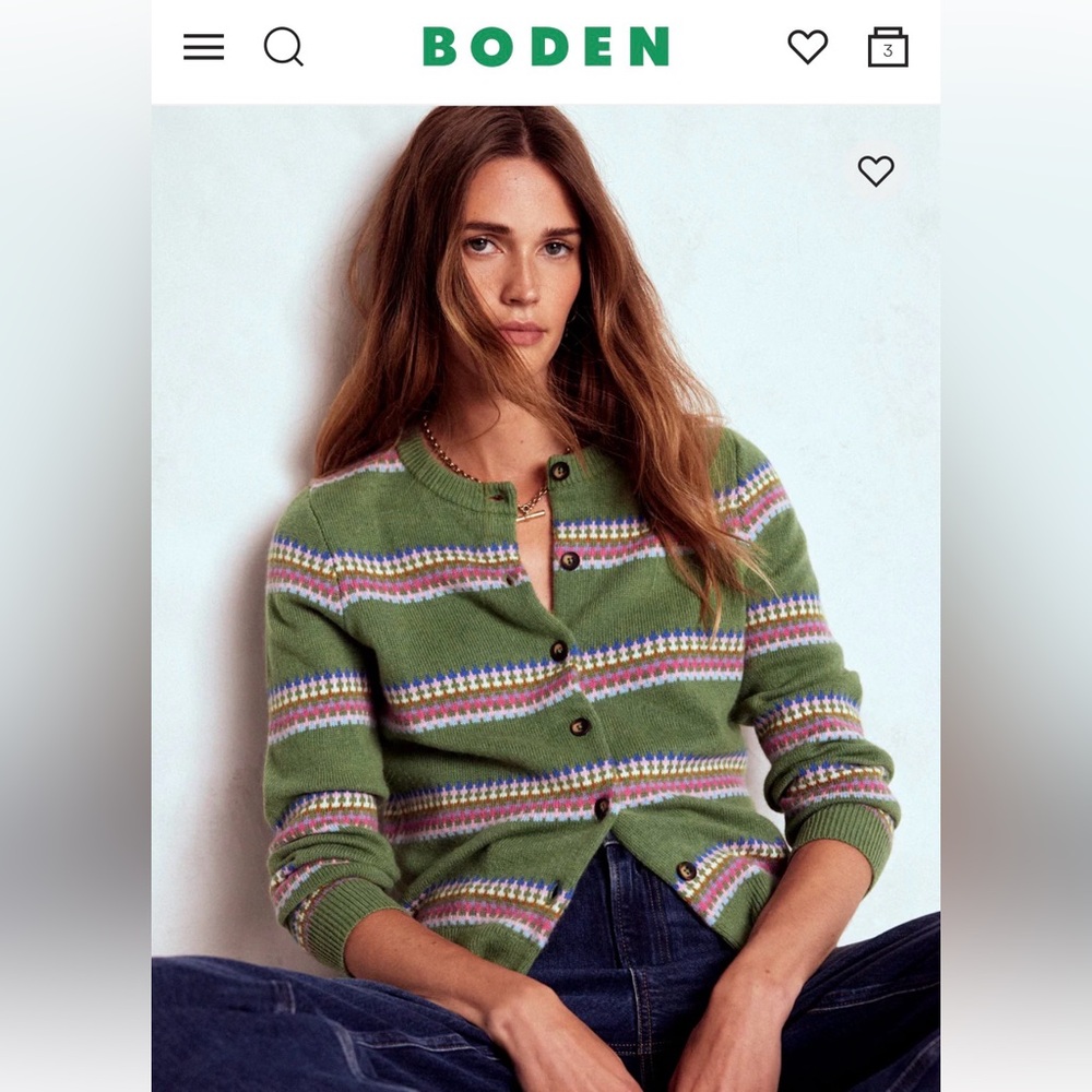 Boden Edie Fair Isle Cardigan, NWT